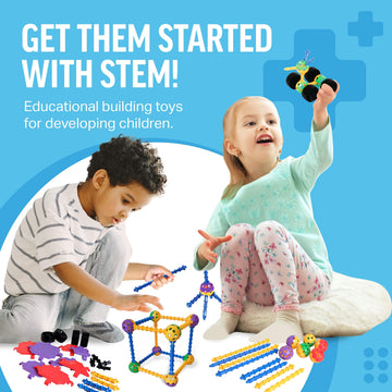 STEM Master Educational Building Blocks Kit, 176 Pieces, Multicolor - Perfect Easter Basket Stuffers for Kids Ages 4-8