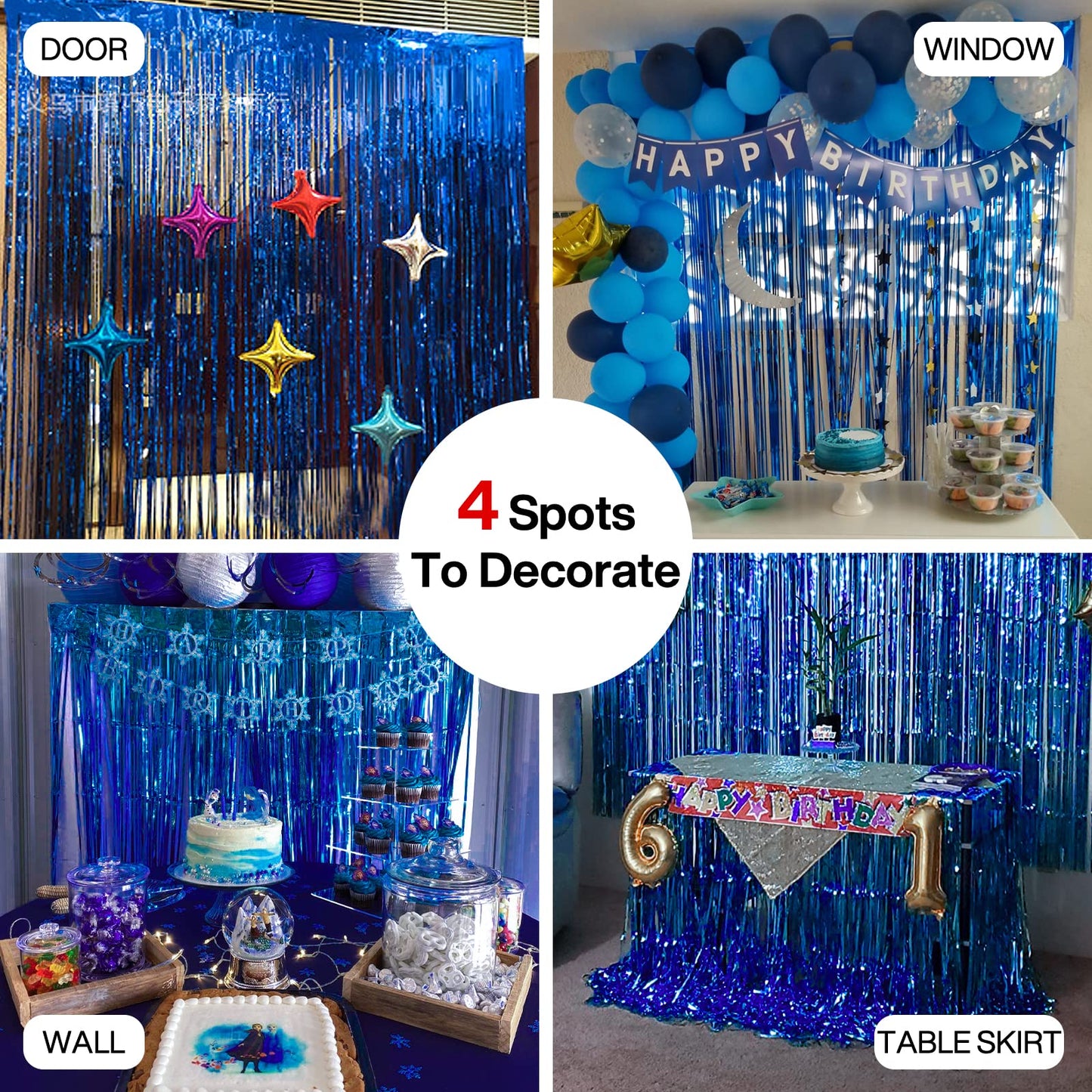 PartyWoo 2 pcs Royal Blue Foil Fringe Curtain, Metallic Foil Tinsel Fringe Backdrop Door Fringe for Birthday Wedding Party Photo