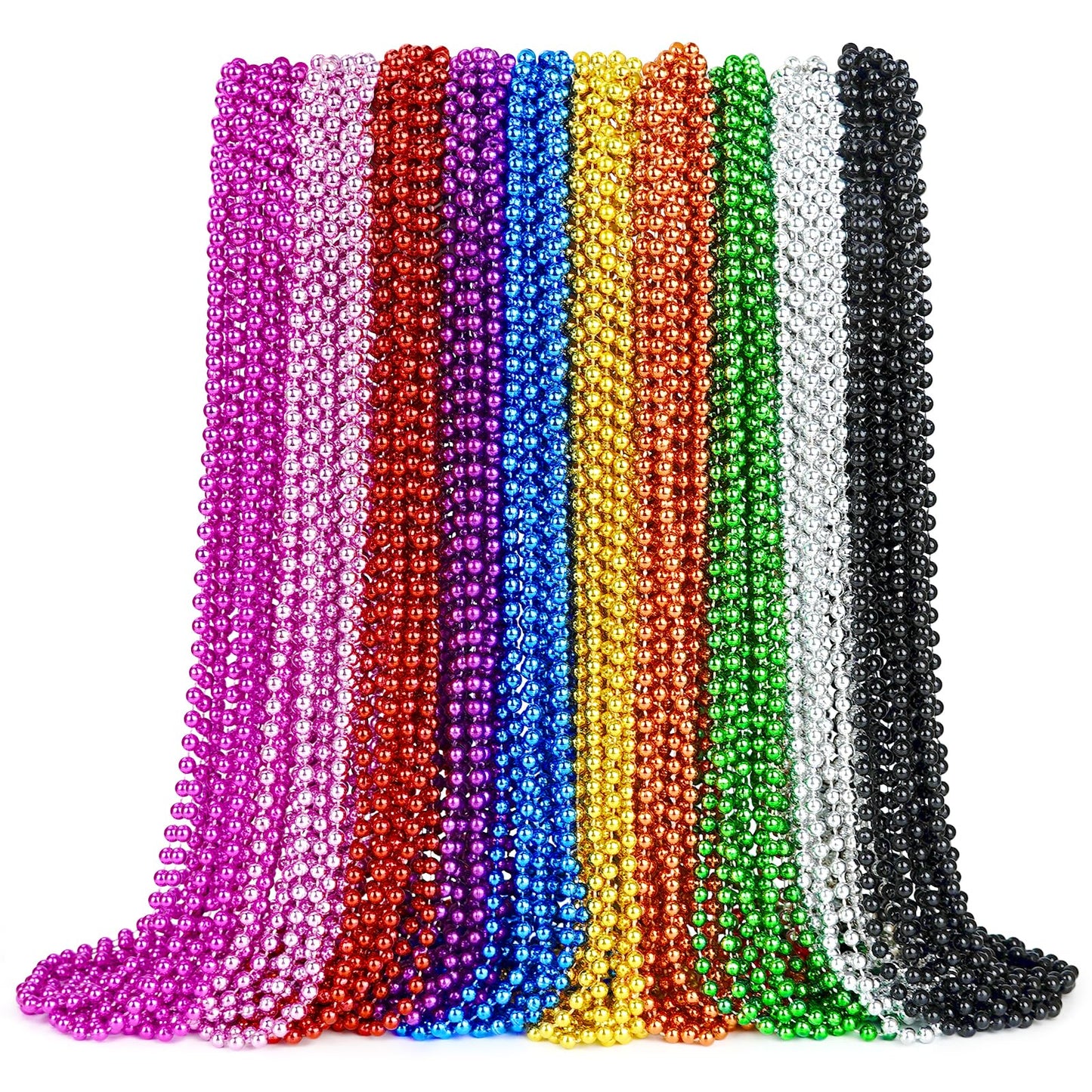 Zyflsq 100Pcs Mardi Gras Beads, 33'' 7Mm Mardi Gras Beads Bulk, Metallic Purple Green Gold Mardi Gras Beads Necklaces, Mardi Gra