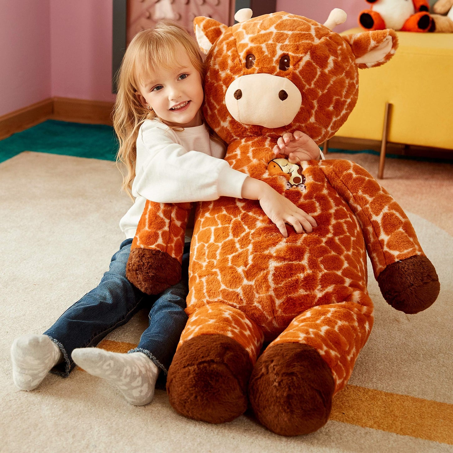 Ikasa Large Giraffe Stuffed Animal Plush Toy,Giant Cute Jumbo Soft Toys,Huge Big Size Fluffy Fat Plushie,Gifts For Kids (Brown,