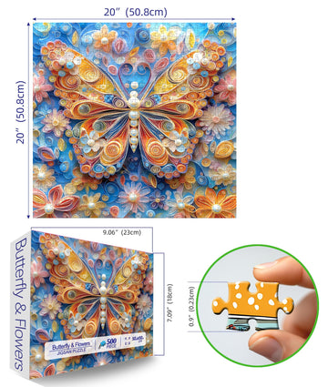 Blueforest 500 Piece Puzzles For Adults Clearance, 3D Butterfly Flower Puzzle For Adults - Impossible Challenge Art Jigsaw Puzzl
