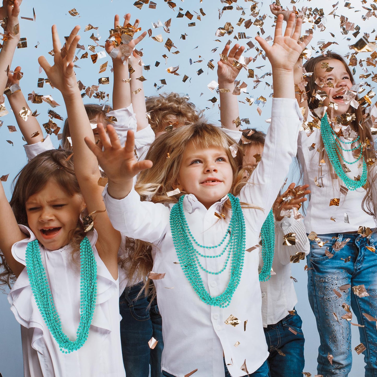 100PCS Mardi Gras Beads, Metallic Blue Bead Necklace Party Favors, 33'' Mardi Gras Necklace Women Men Stuff, Festival Parade Thr