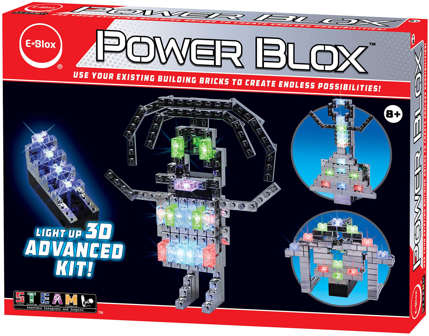 E-Blox Power Blox Builder - Advanced Kit 3D Led Light-Up Building Blocks Toys Set For Kids Ages 8+