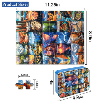 Lelemon Nation Park Jigsaw Puzzles In A Metal Box 100 Pieces World Park Jigsaw Puzzle For Adults Kids Ages 4-8 Children Learning