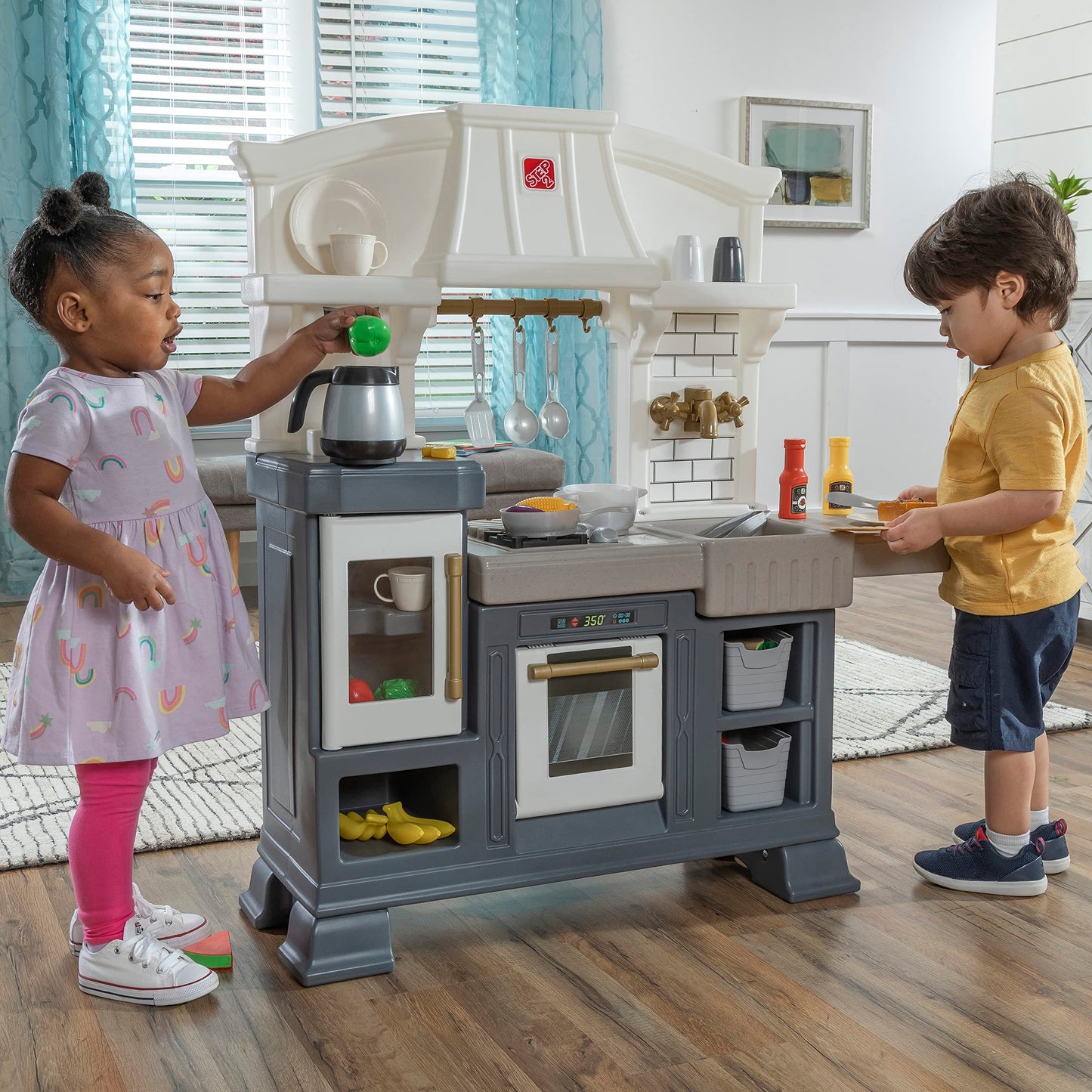 Step2 Gilded Gourmet Kids Kitchen Playset, Indoor/Outdoor Kitchenette, Interactive Play with Lights and Sounds, Made of Durable