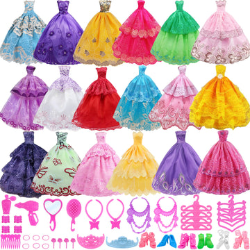 Zita Element 51 Pcs 11.5 Inch Girl Doll Clothes And Accessories - 6 Pcs 11.5 Inch Girl Doll Wedding Evening Party Dresses Grown With 45 Pcs 11.5 Inch Girl Doll Shoes Hangers And Other Accessories