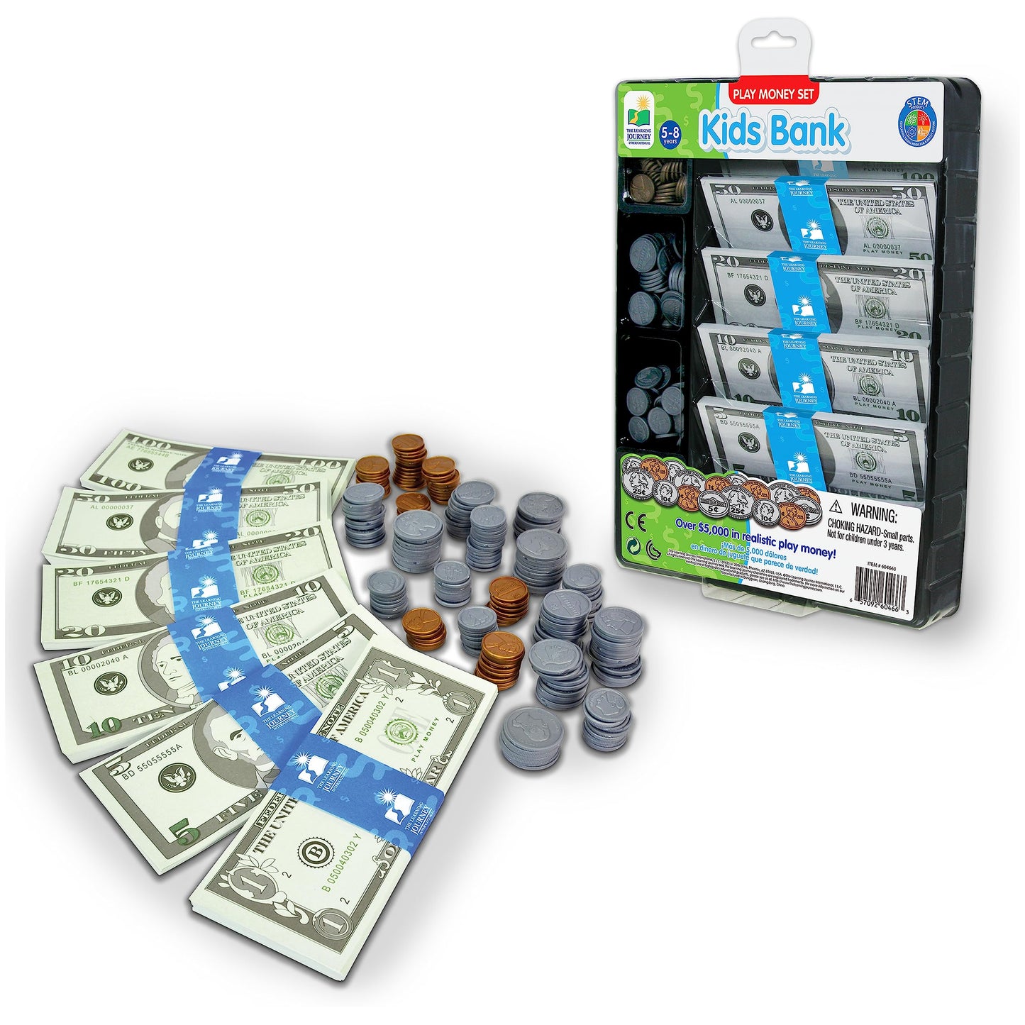 The Learning Journey: Kids Bank Play Money Set - Play Money for Kids - Over $5000 in Realistic Play Money to Build Kids Counting
