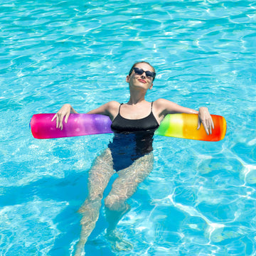 FindUWill 2 Pack Inflatable Swim Pool Noodles - Soft Fabric Covered Large Swim Noodles for mature-themeds enhanced Buoyancy for Swimming Floating Pool Floats Toys for Pool Accessories (Colorful)