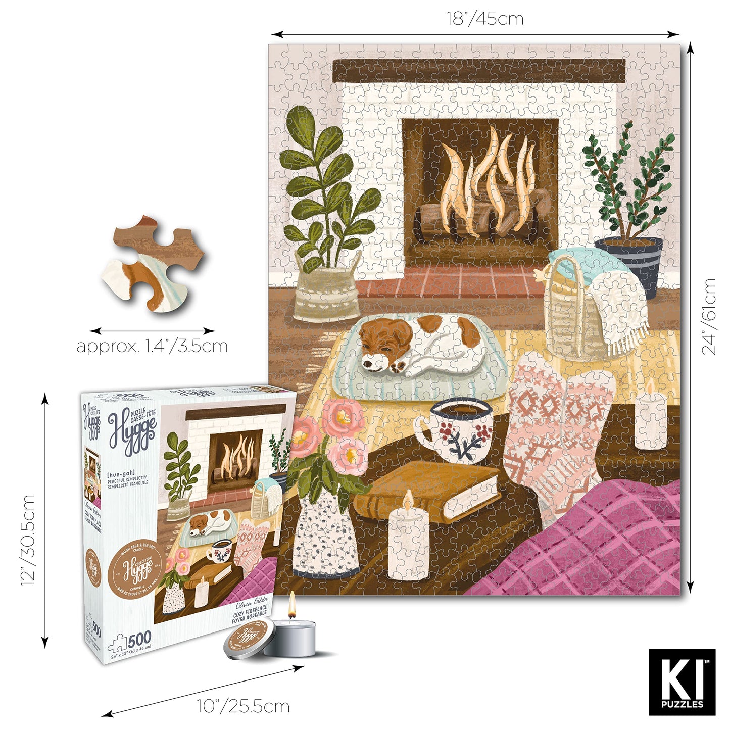 500 Piece Puzzle For Adults Hygge Collection Cozy Fireplace By Olivia Gibbs Blueboard Puzzle Jigsaw + Bonus Candle Ki Puzzles From Playview
