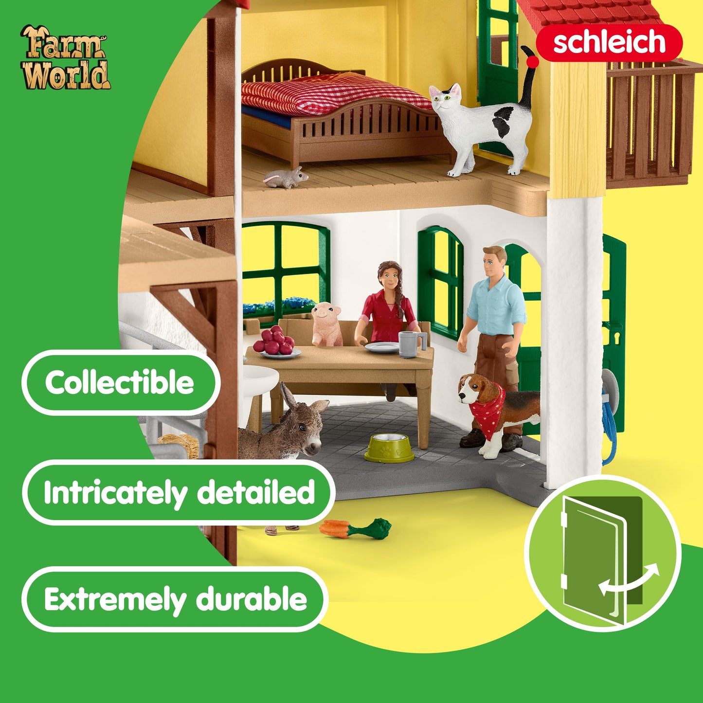 Schleich Farm World - Large Farm House, 97-Piece Toy Farm House with 3 Rooms, Farmer Figurines and Multiple Animal Toys with Acc