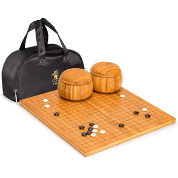 Yellow Mountain Imports Bamboo 0.8-Inch Reversible 19x19 / 13x13 Go Game Set Board with Double Convex Melamine Stones and Bamboo