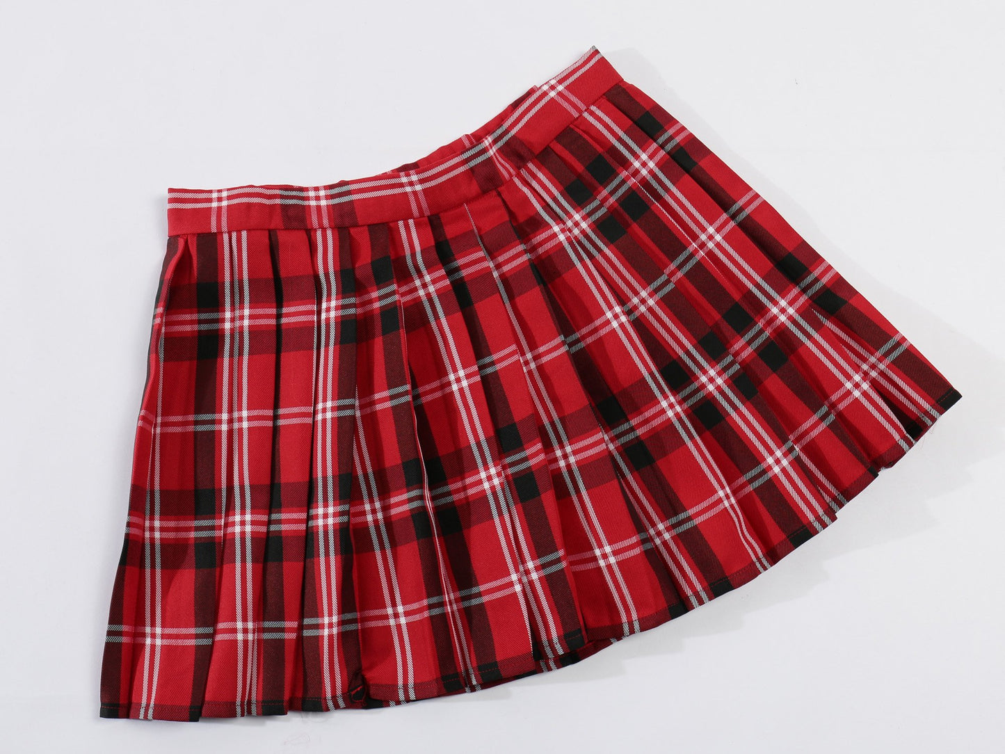 Beautifulfashionlife Womens Cosplay Costumes high waisted Plaid Pleated Skirts (2XL,Red black white)