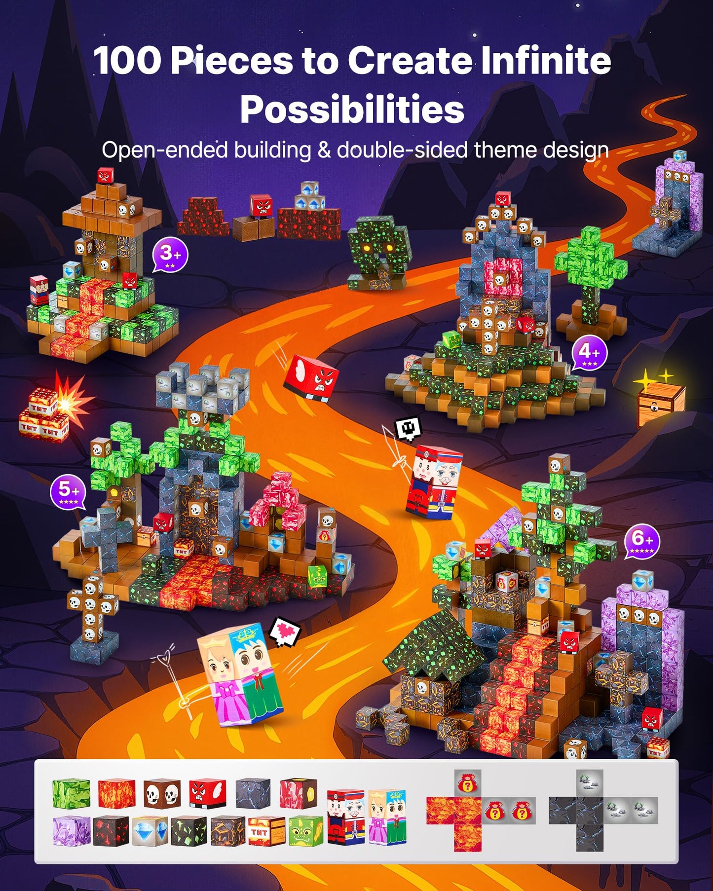 VEVOR Magnetic Blocks, 100 PCS Dark Castle Set, Magnetic Building Cubes for Kids, STEM Montessori Sensory Toys for Christmas Bir