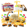 Fweir Play Construction Sand Kit,4 in1 Sandbox 2.8lbs Magic Sand 8 Alloy Construction Trucks 100 pcs Race Tracks 10 Sand Molds 1