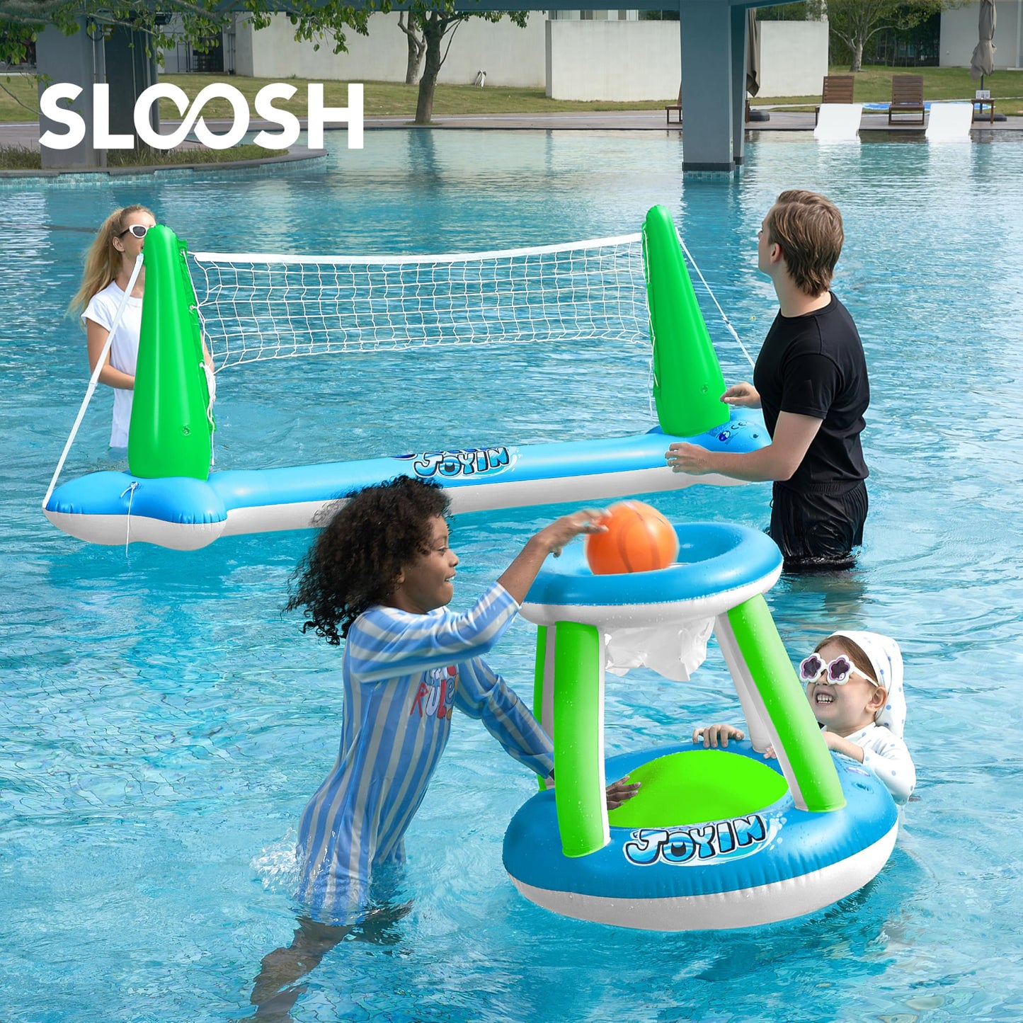 Joyin Inflatable Volleyball Net & Basketball Hoops Pool Float Set; Balls Included For Kids And Adults, Summer Pool Game, Floatie