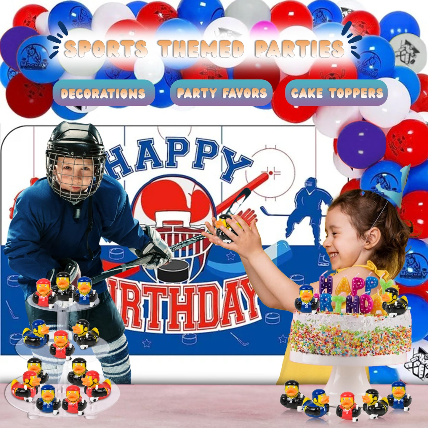 Forest & Twelfth Sports-Themed Rubber Duckies - Multicolor Mini Rubber Ducks, 2'' Hockey, Baseball, Football, Basketball, And So
