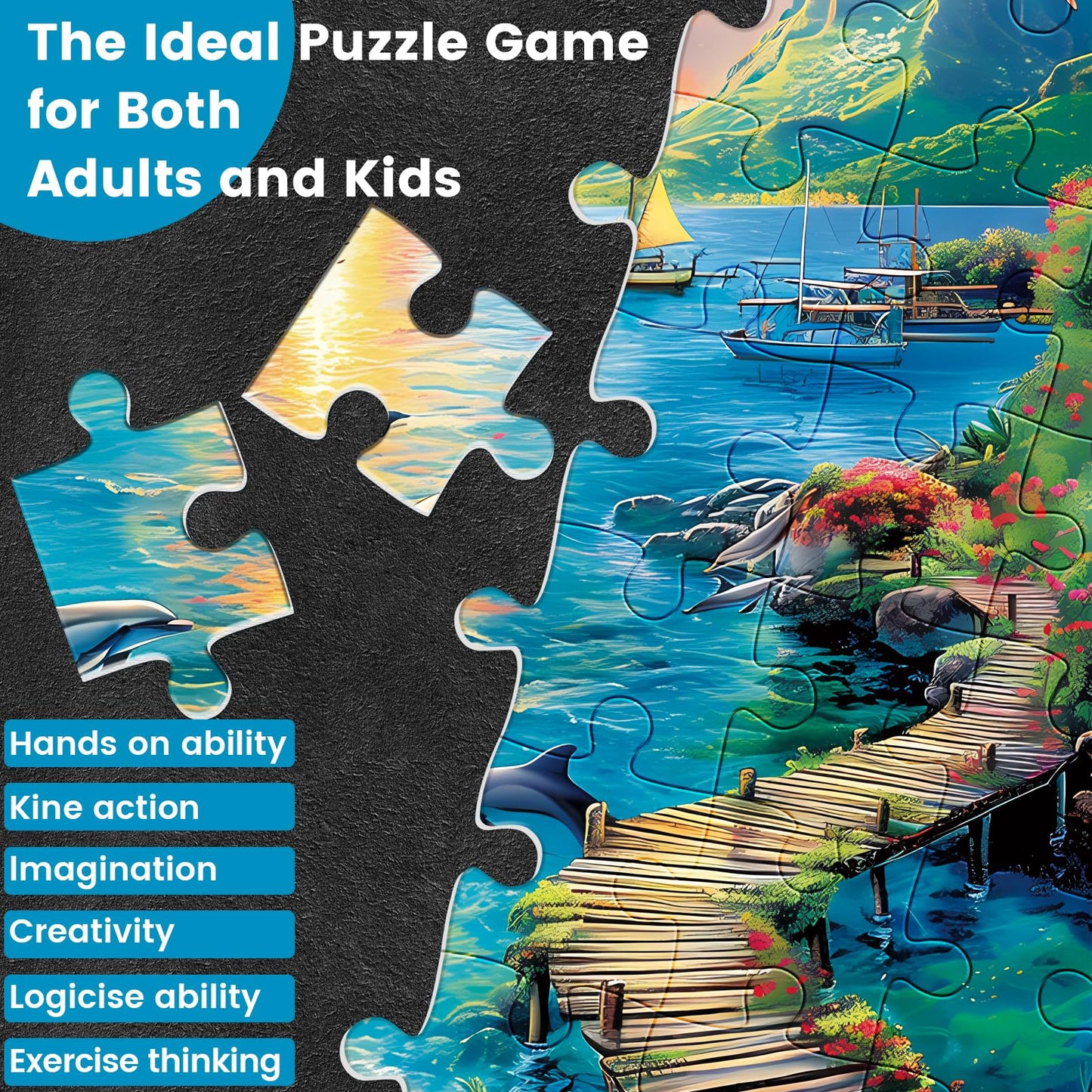 300 Piece Puzzles For Adults, Jigsaw Puzzles 300 Pieces Dolphin Puzzles Recycled Cardboard Paper Puzzles Challenging Puzzle Pieces Games For Kids Adults 20.5 * 15In