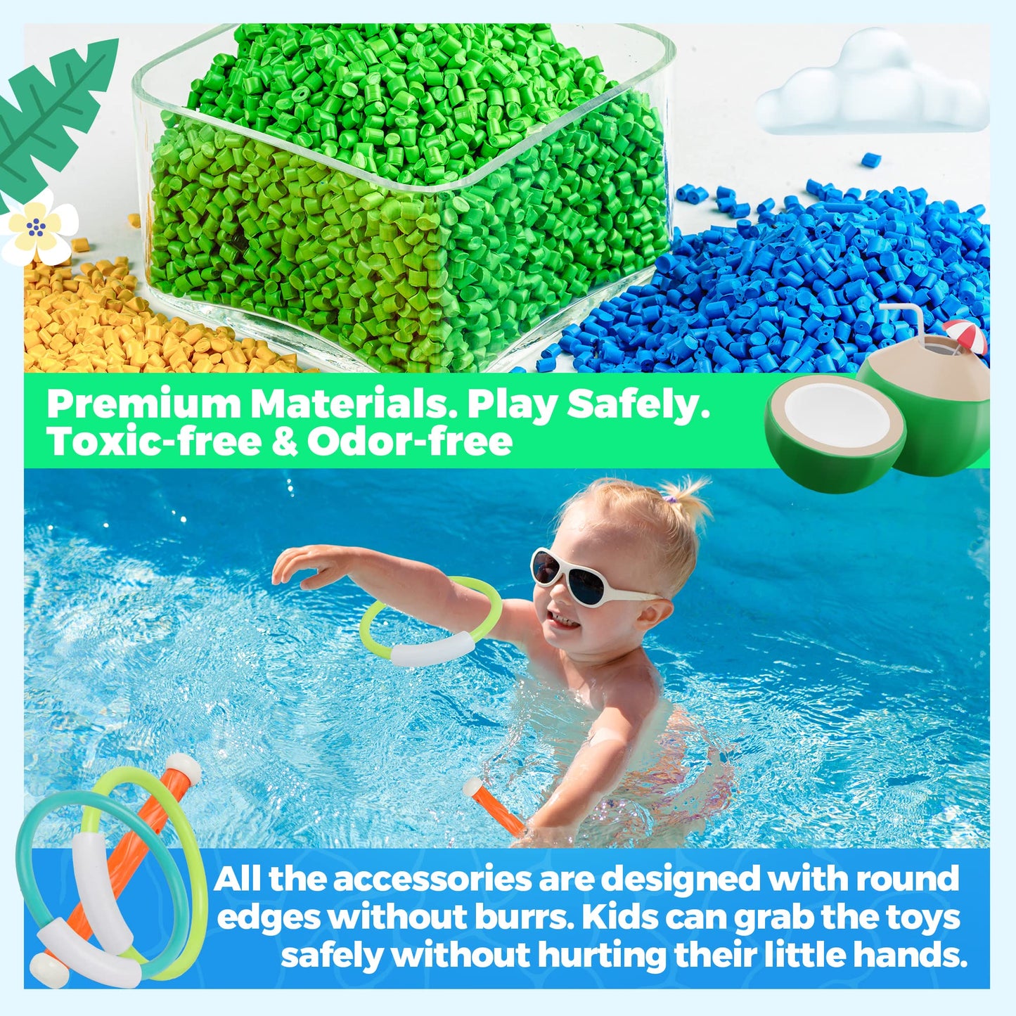 Bellochiddo Pool Diving Toys - Underwater Swimming Pool Toys For Kids Ages 4-8 - Training Pool Diving Rings And Diving Sticks Gi