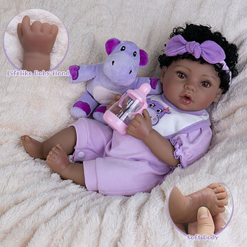 Ekokiz Reborn Baby Doll, 18-Inch Lifelike Baby Dolls American African Baby Girl Soft Cloth Body Newborn Baby Dolls With Clothes