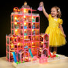 13 Rooms Doll House for Girls, DIY Play House Toys with Dolls Figure, Puppies,Furnitures, Glow-in-The-Dark Accessories, LED Ligh