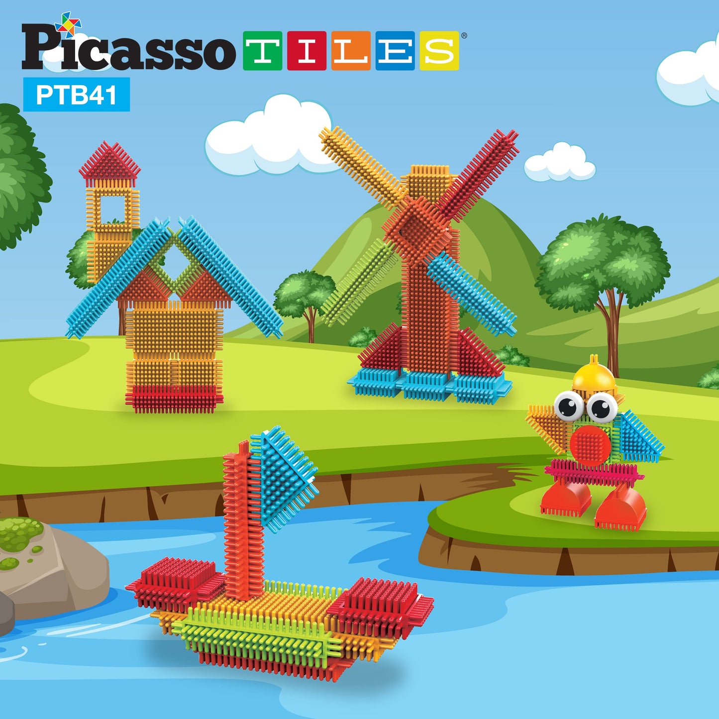 Picasso Toys 41Pc Hedgehog Hedgehog Block Building Blocks Construction Toy Set W/Ideabook Learning Playset None Magnetic Stem St