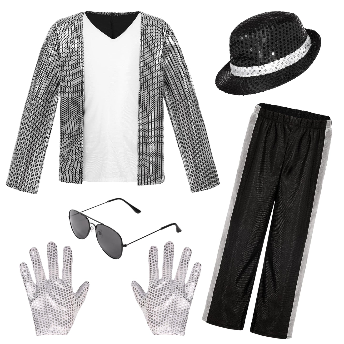 Hortyzon Kids Dance Star Costume Boys 80S Dance Costume 90S Pop Stage Outfits With Glasses Hat Gloves Halloween Cosplay Party (1