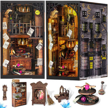 Diy Book Nook Kit, 3D Wooden Puzzle Miniature Booknook Bookend Bookshelf Decor With Led Light, Dust Cover, Book Nook Kits For Ad