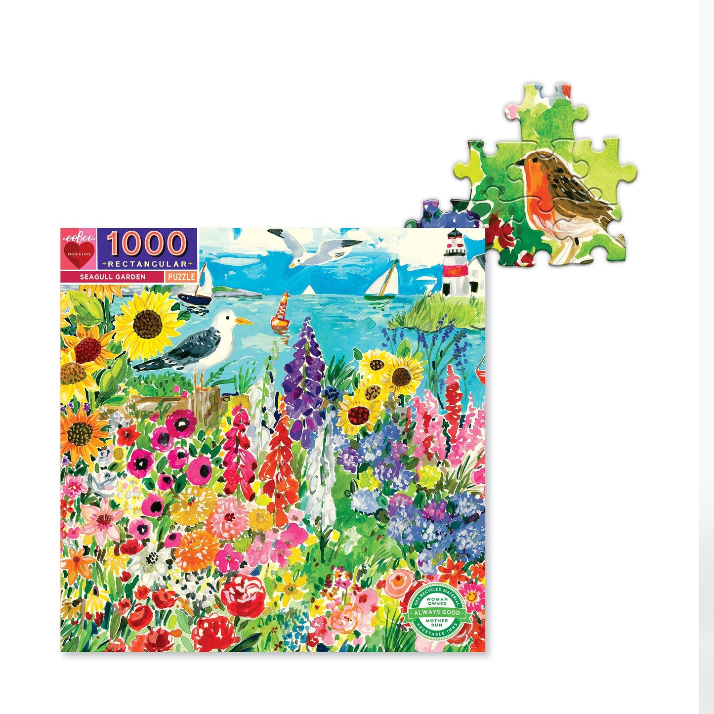 eeBoo: Piece and Love Seagull Garden 1000-piece rectangular mature-themed Jigsaw Puzzle Jigsaw Puzzle for mature-themeds and Families includes Glossy Sturdy Pieces and Minimal Puzzle Dust
