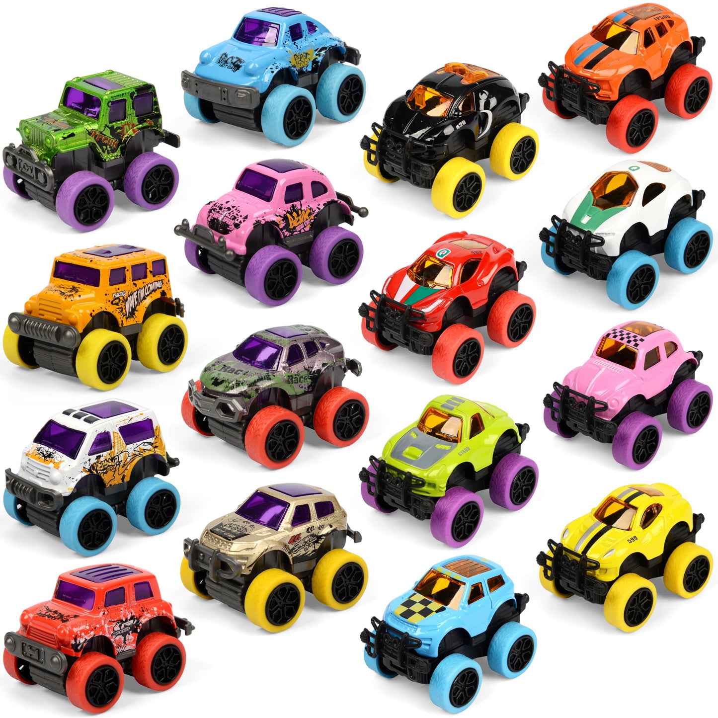Neureyte 16 Pack Die-cast Mini Monster Truck for Boys and Girls,Pull Back Alloy Trucks Toy,Mini Pull Back Cars,Die-cast Race Car