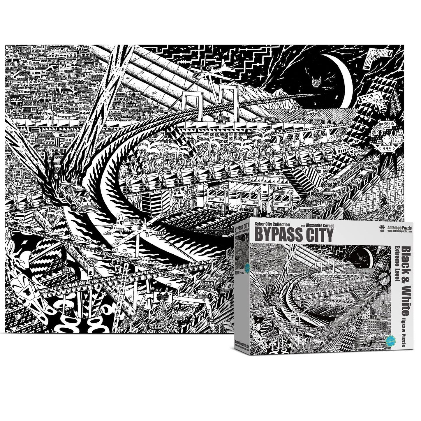 Antelope - 1000 Piece Puzzle For Adults, Cyber City Black & White Metropolitan Jigsaw Puzzles 1000 Pieces Hell Difficulty, High Resolution, Matte Finish, Smooth Edging, No Dust Puzzle