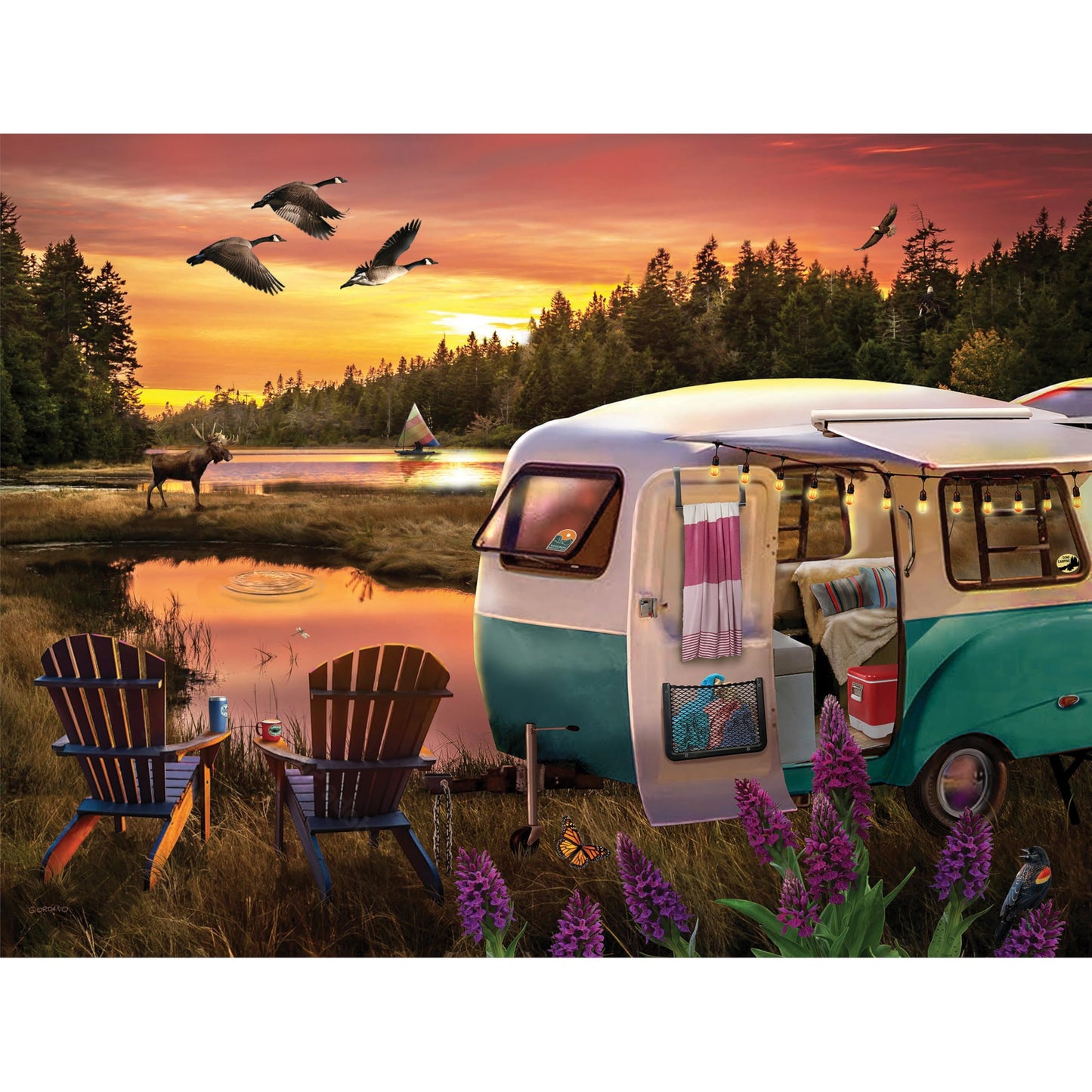 KI Puzzles 550-Piece Jigsaw Puzzle - Bob Giordano Lakeside Reflection - 24x18 Scenic Nature Puzzle for Adults & Teens, Challengi