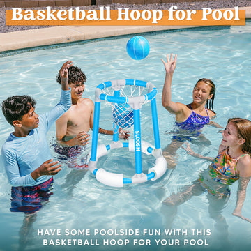 Sloosh Pool Basketball Hoop Toys, Floating Basketball Pool Game, Swimming Floats Toys With Balls Pump, Summer Outdoor Water Play Toy For Kids And Adults (Blue)