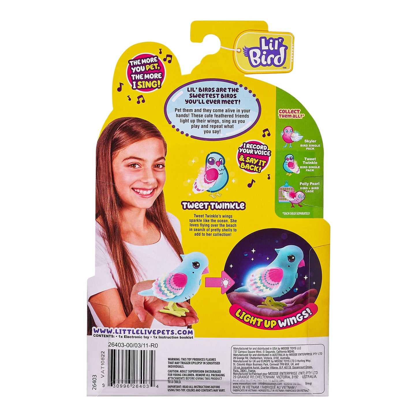 Little Live Pets - Lil' Bird Single Pack: Tweet Twinkle | Interactive Toy Bird, 20+ Sounds, Light Up Wings, Repeats What You Say