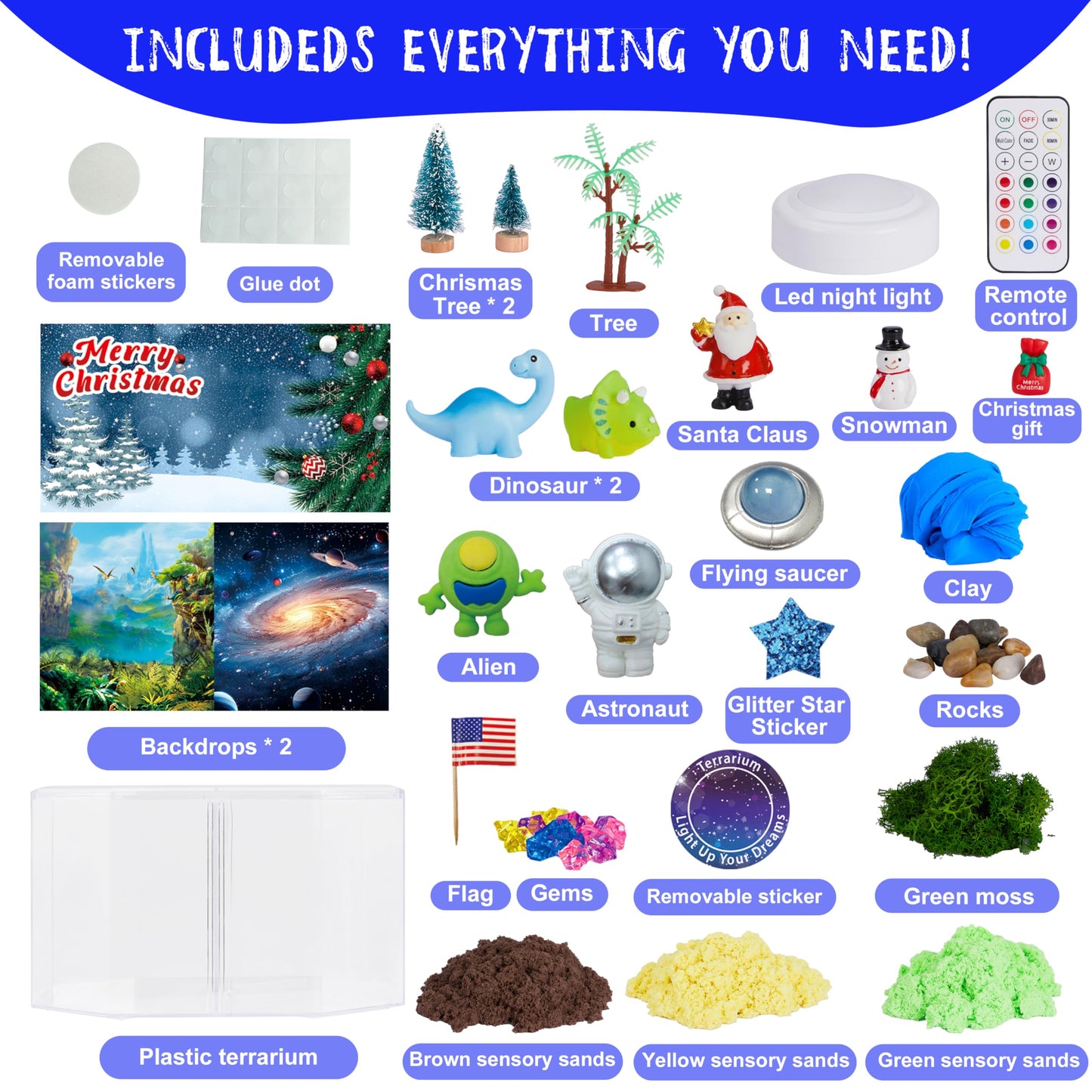 Carolart 3 In 1 Light Up Dinosaur Terrarium Kit,Space, Christmas Kit,Led Night Light Up & Remote Boy Birthday Gifts Arts & Craft