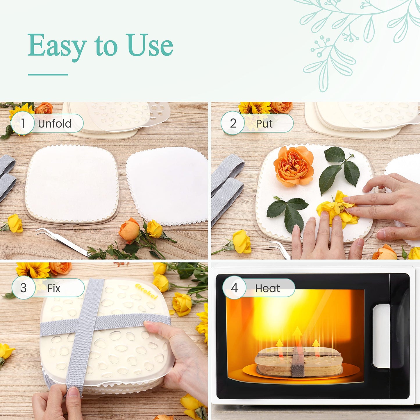 Etcokei Microwave Flower Press Kit, 4 Layers Quick Flower Pressing Tool, Flower Preservation Kit Large Flower Press For Plant Ar