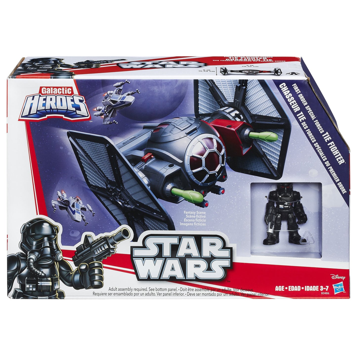 STAR WARS Galactic Heroes Tie Fighter with Pilot Action Figure, 8.56" Black, Model B3486AS0, Plastic