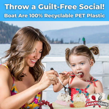 Super Fun, Recyclable Banana Split Boats 50 Pack. Best Long, 12 Oz + 8 Oz Combo Of Disposable Bowls With Lids For Ice Cream Sund