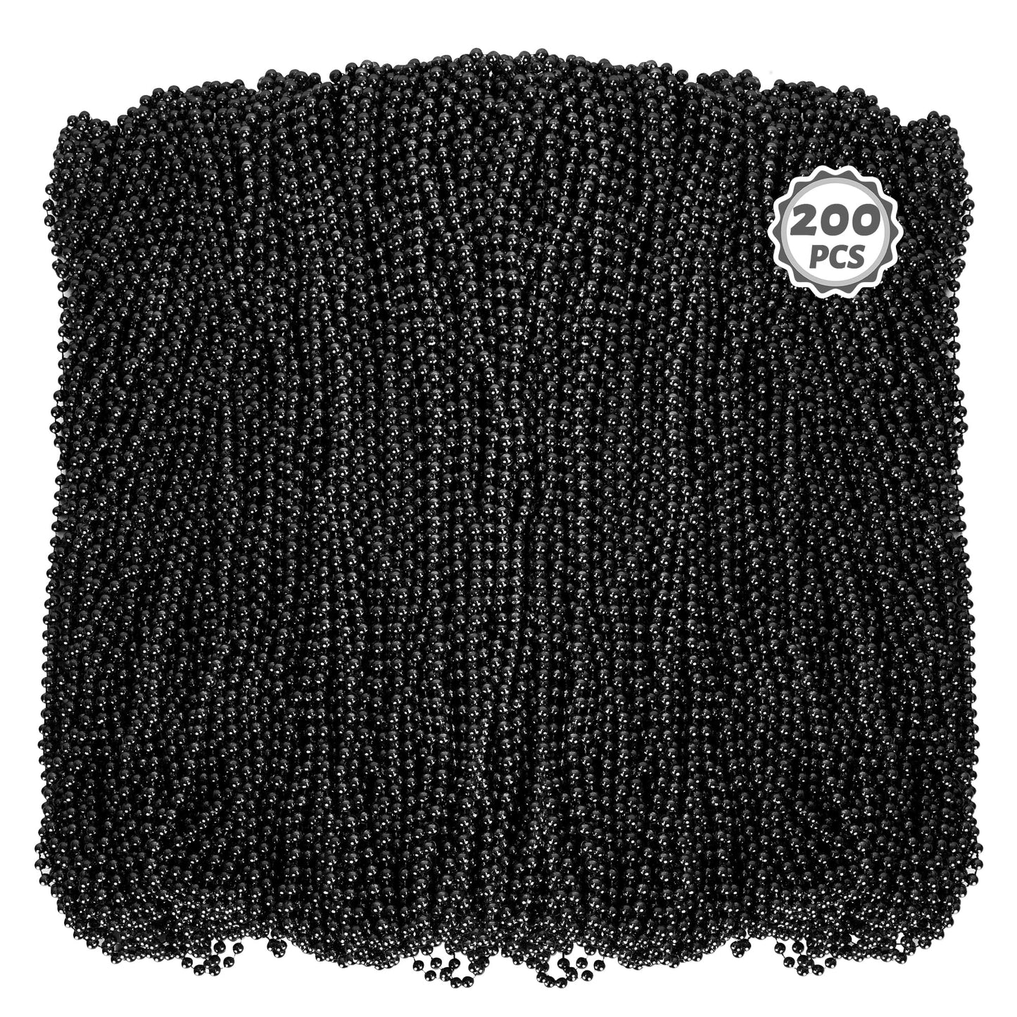Huskein 200PCS Beaded Necklace, 33'' Mardi Gras Beads, Black Bead Necklace, Mardi Gras Accessories Throw Beads Bulk Party Favors
