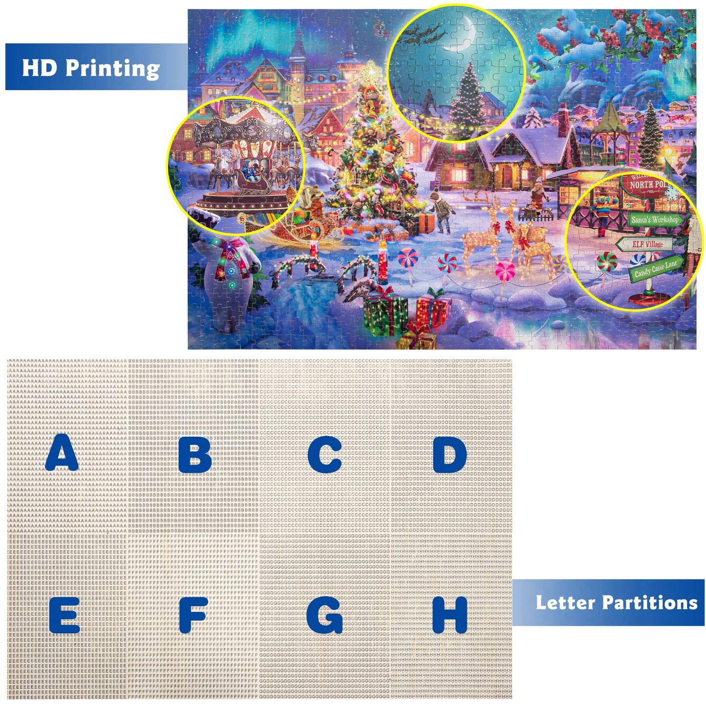 Lavievert Wooden Jigsaw Puzzle 1000 Piece Puzzle For Adults And Kids - Christmas Tree, Snowman, Milu Deer & Presents On Snowy Christmas Eve