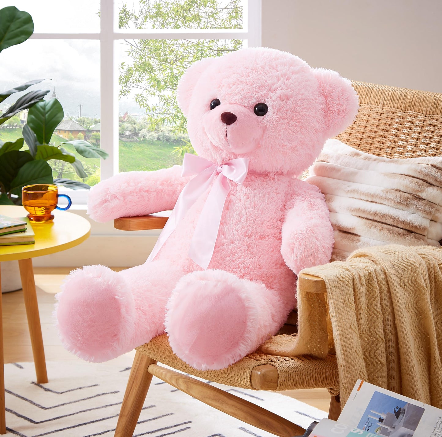 Yunnasi Big Teddy Bear Stuffed Animal 35 Inches Giant Stuffed Bear Gift For Girlfriend Children On Birthday, Pink