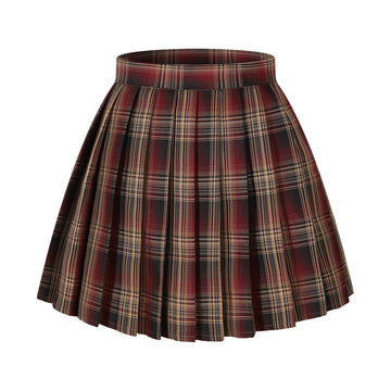 Womens Short Pleated Plaid Costumes Skirt(Red Mixed Beige White,2XL)