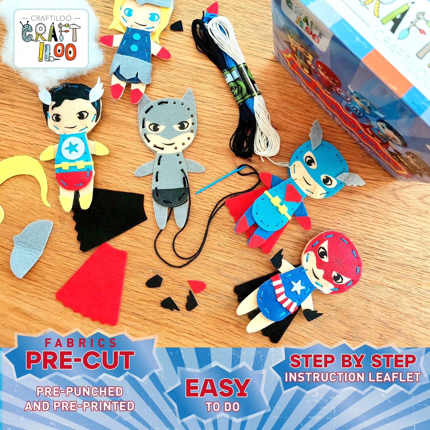 Craftiloo Superhero Sewing Kits For Little Kids 5 Easy Projects For Children Beginners Sewing Kit Kid Crafts Make Your Own Felt