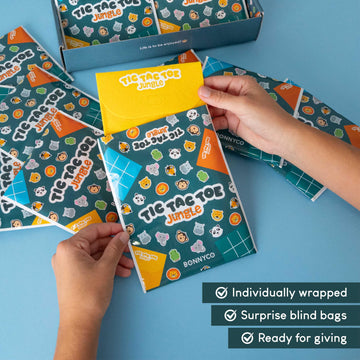 BONNYCO Tic Tac Toe Game Pack 16 Jungle Animals Kids Party Favors Safari Goodie Bags Stuffers for Kids 3-5 4-8, Goody Bag Stuffe