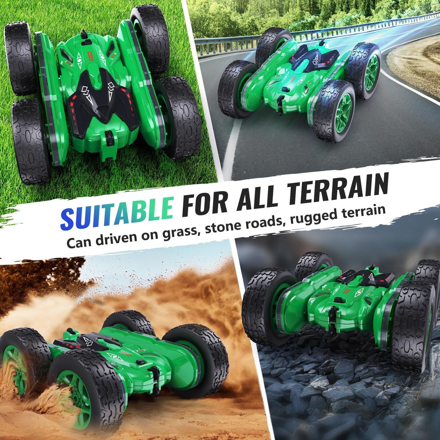 CoziBB Remote Control Car, RC Cars with Strip Lights and Headlight, 2 Hours Long Battery Life, 4WD Double-Sided 360 Flips Rotati