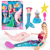 Mermaid Princess Doll With Little Mermaid And Pink Dolphin Playset, Blonde Hair Mermaid Toys With Accessories, Gift For 3 To 7 Year Old Girls