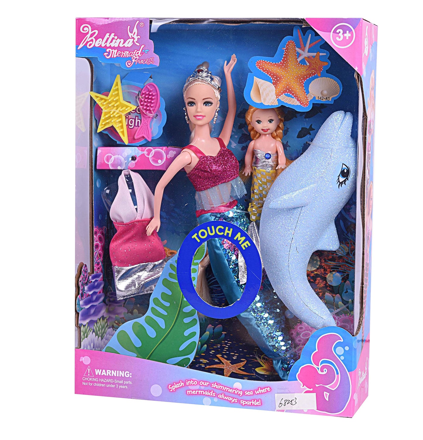 Reversing the Sequins Mermaid Princess Doll Playset - Color Changing, 12 Dress Up Doll & 3 Dolphin, Gift Set for Girls Aged 3+