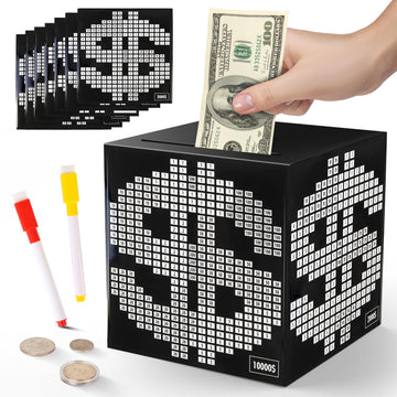 Primo Lines Piggy Bank For Adults,10K Savings Challenge Box, 5.91Inch Money Saving Box 10,000 With Counter For Savings Goal $300