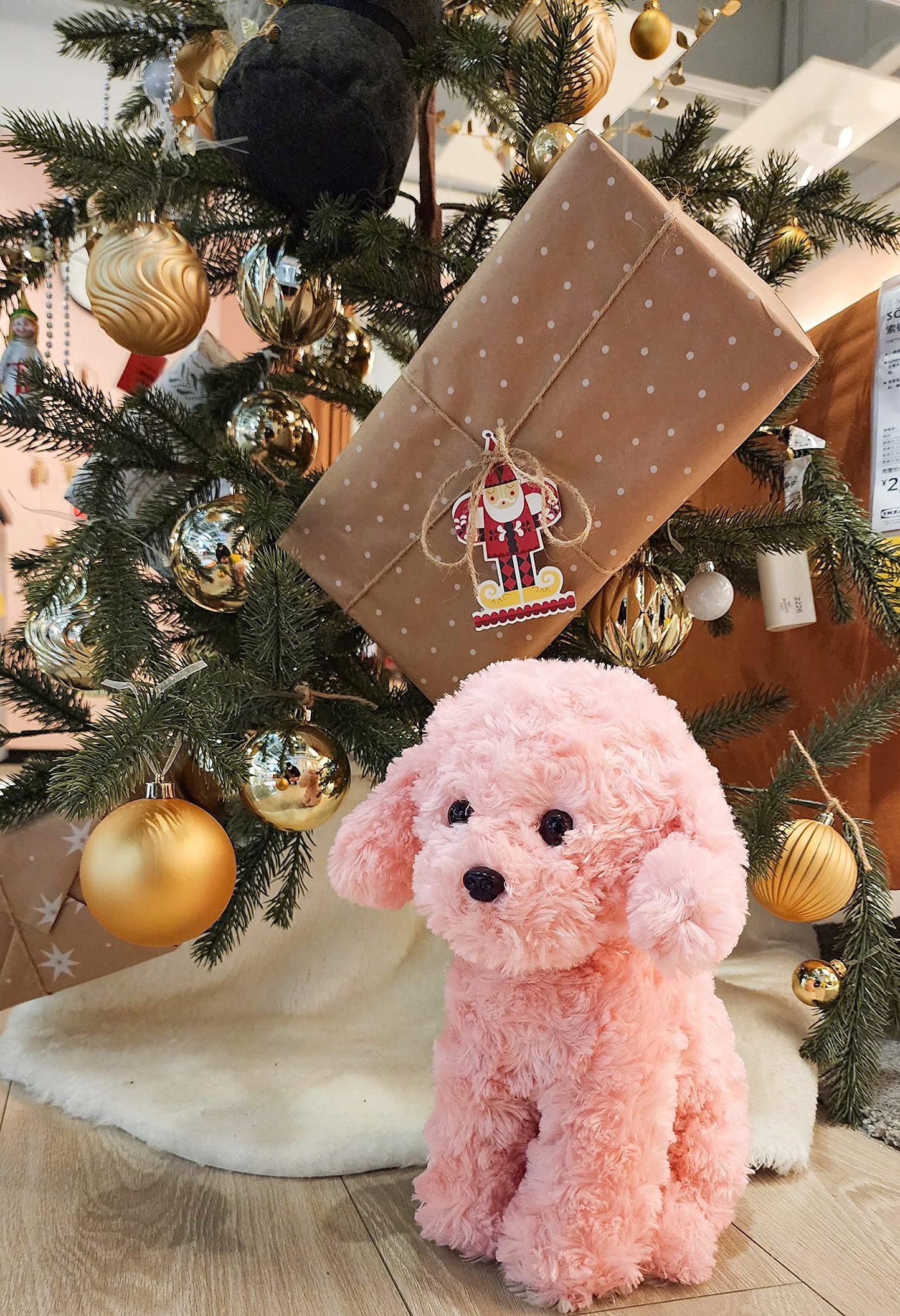 Weigedu Pink Puppy Dog Stuffed Animals Plush Toys, Pink Poodle Bichon Frise Maltese Stuffed Dog Plush, 12.6 Inches