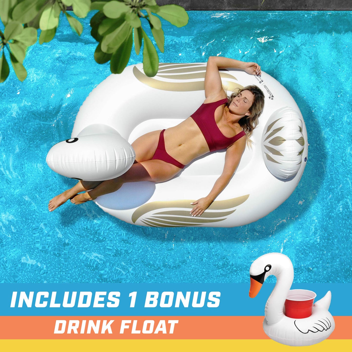 Gofloats Giant Inflatable Pool Floats - Choose Unicorn, Dragon, Flamingo, Swan, Or Bull - Includes Drink Float, White
