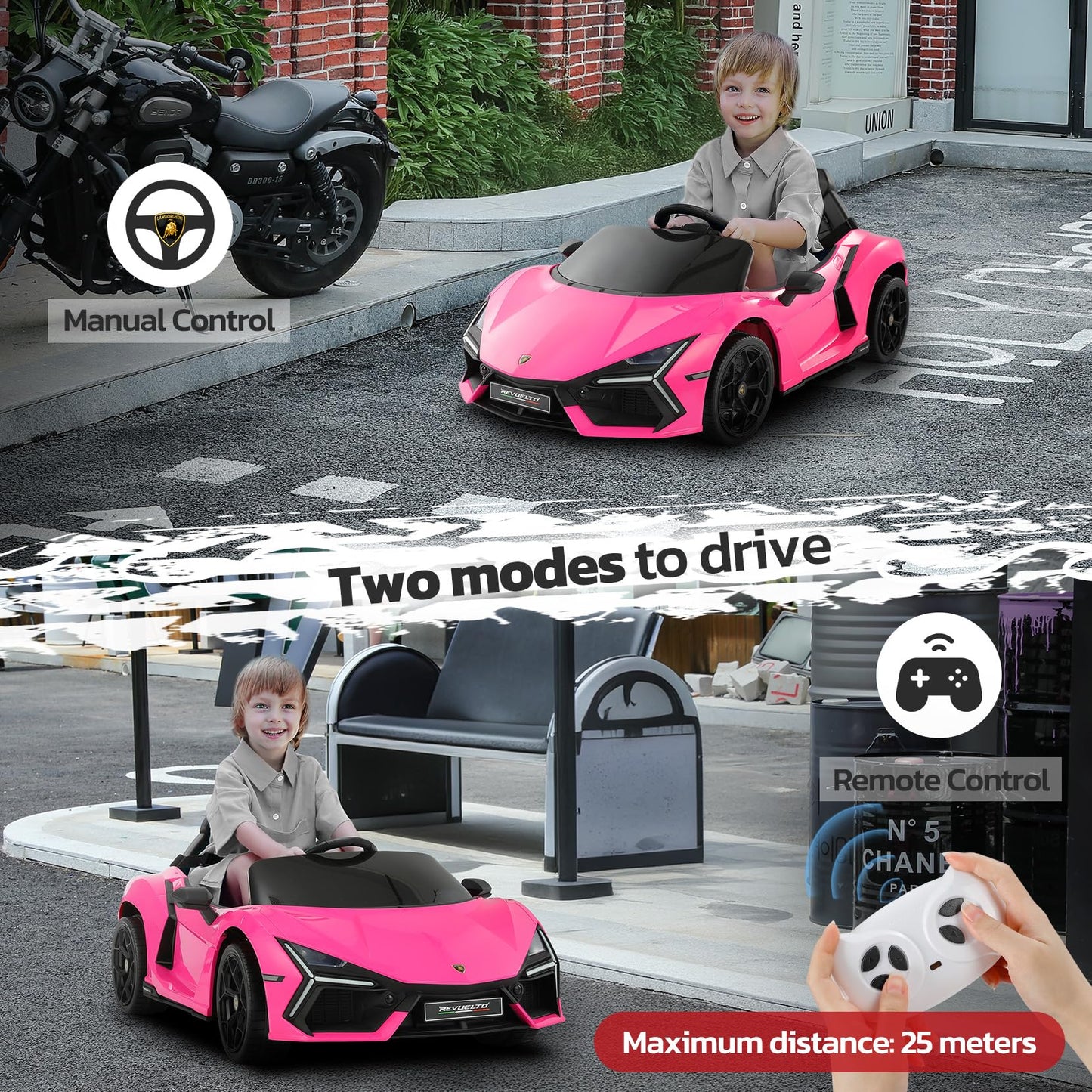 Elemara Licensed Lamborghini Ride On Car With Scissor Door,Electric Car For Kids With Remote Control,12V Kids Car With Bluetooth,Led Light,Mp3 Player And Wide Seat(Pink)